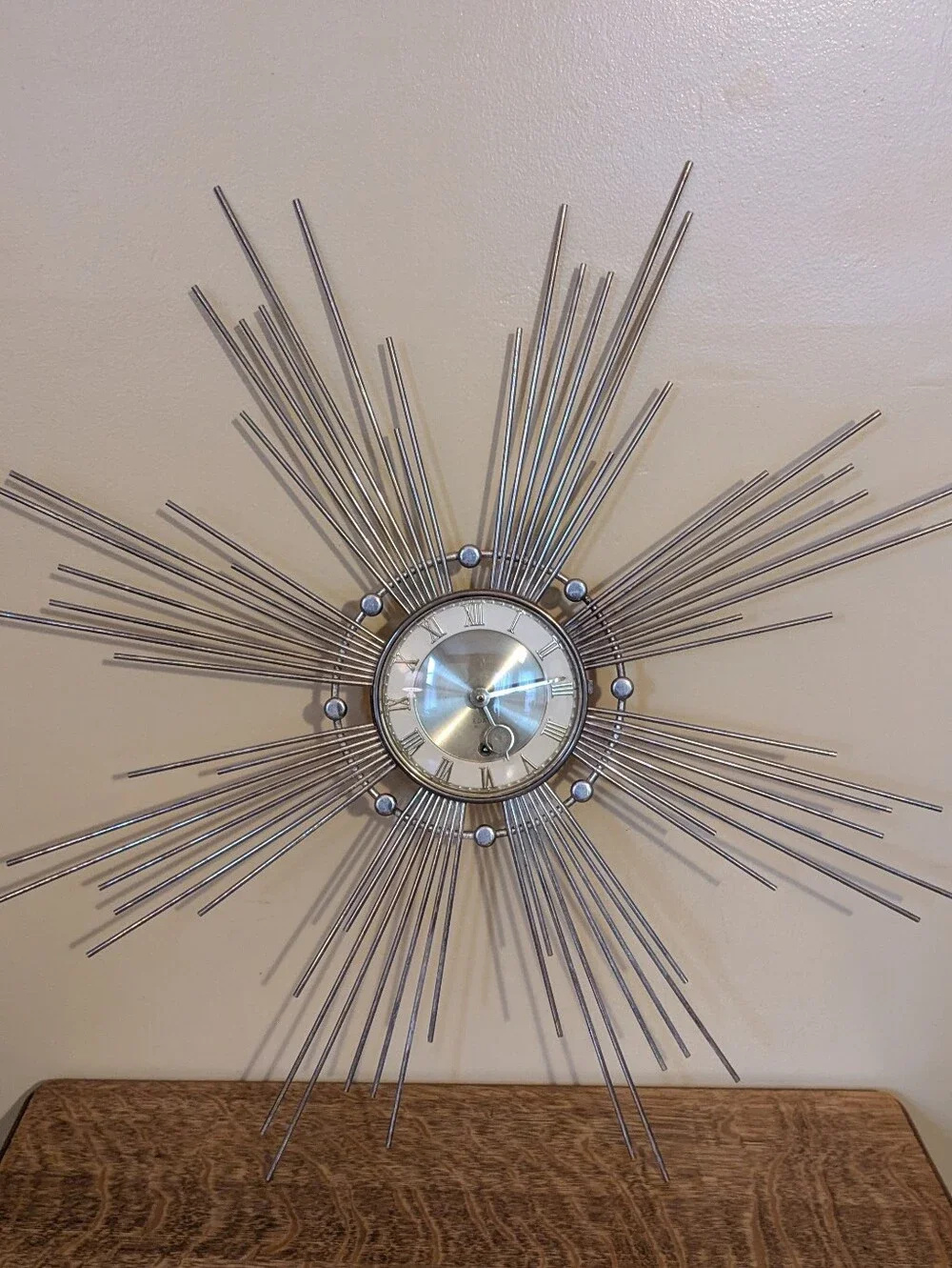 MCM Retro Starburst Sunburst Atomic Wall Clock Gold Germany Nostalgic